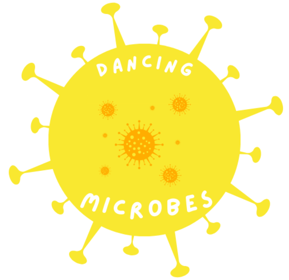 Logo von Dancing Microbes – eine tanzende Mikrobe symbolisiert unsere Leidenschaft für lebendige, gesunde Fermentation.