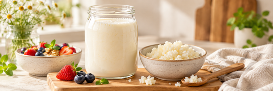 Milchkefir mit Beeren und Körnern – gesundes fermentiertes Milchgetränk