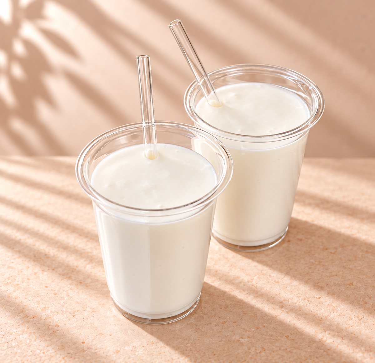 Zwei Gläser mit frischem, hausgemachtem Milchkefir – cremiges, probiotisches Getränk für Darmgesundheit und Genuss.