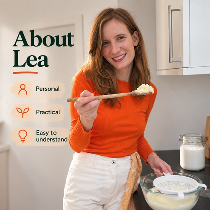 Vorstellung von Lea als Ansprechpartnerin für persönliche Online-Beratungen rund um Ernährung, Darmmikrobiom und Fermentation.